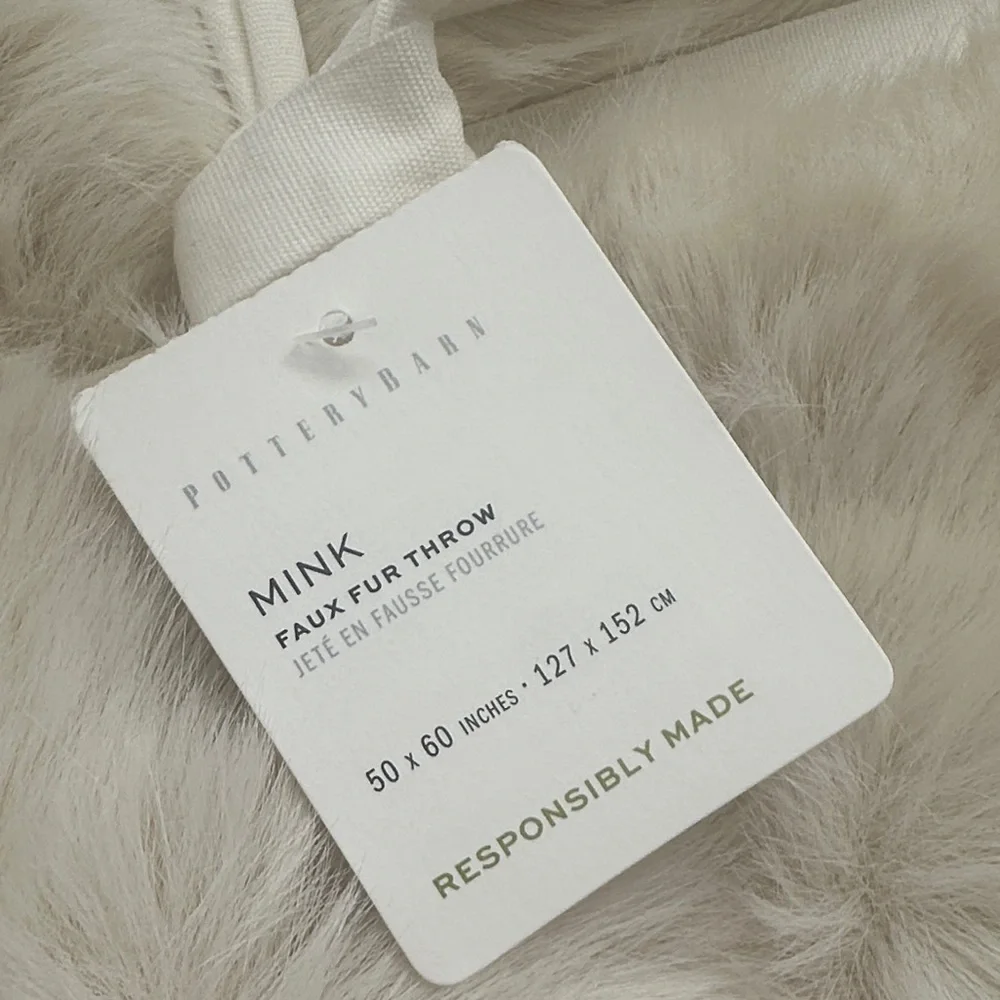 Pottery Barn Mink Faux Fur Throw in Cream - Picture 2 of 4
